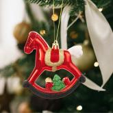 Ozdoba na vianočný strom - hojdací koník , glitrový - 100 x 100 mm
