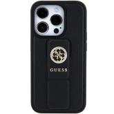Puzdro Guess Grip Stand 4G Saffiano Strass pre iPhone 15 - čierne
