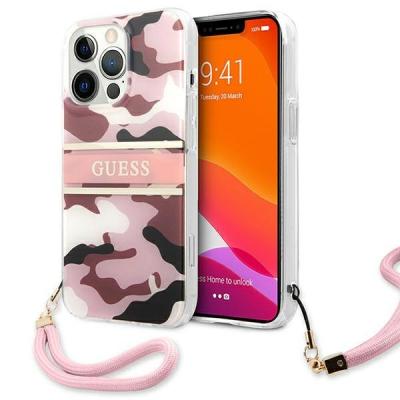 Guess GUHCP13LKCABPI iPhone 13 Pro / 13 6,1" pink / pink tvrdé puzdro Camo Strap Collection